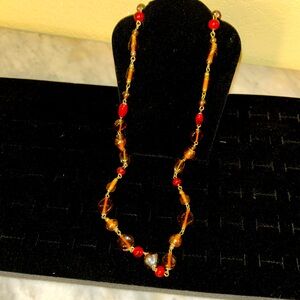 Vintage Fashion necklace. Brown and red beaded necklace